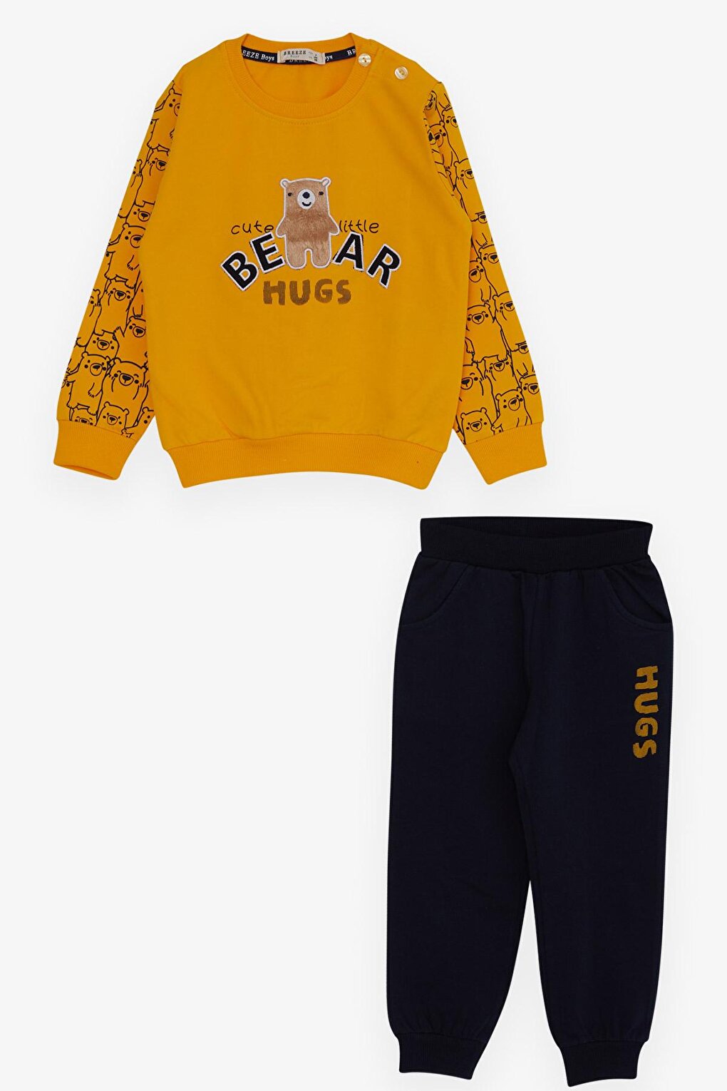 Baby Boy Tracksuit Set Yellow with Teddy Bear Embroidery (Age 1-3)