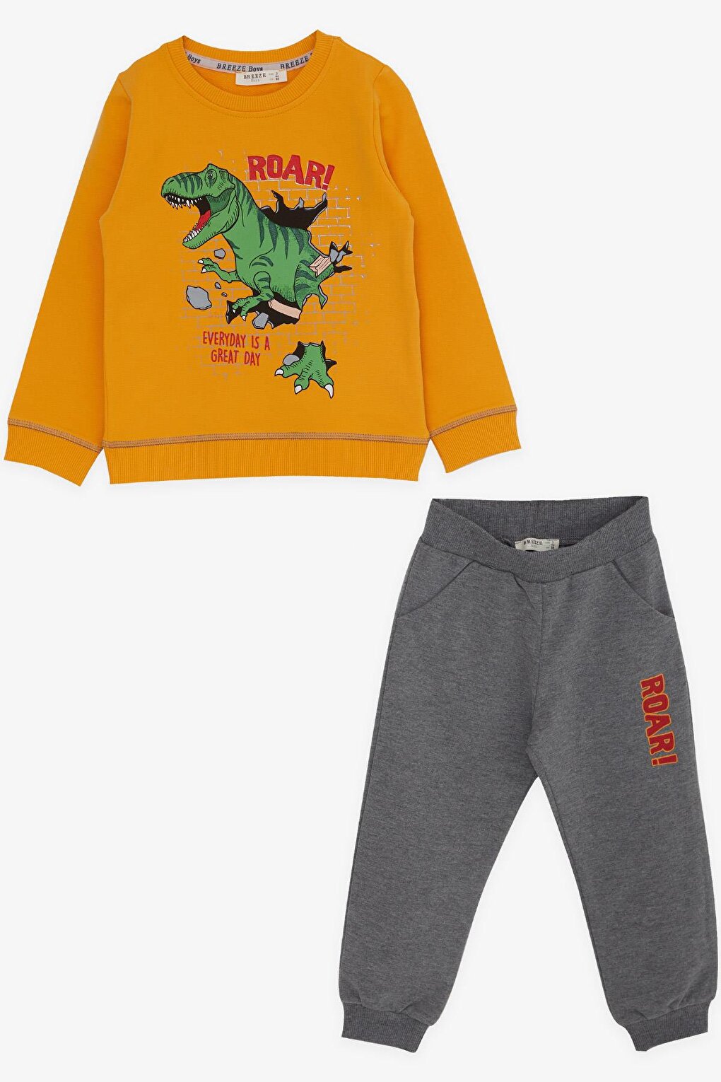 Baby Boy Tracksuit Set Dinosaur Printed Mustard Yellow (1.5-2 Years)