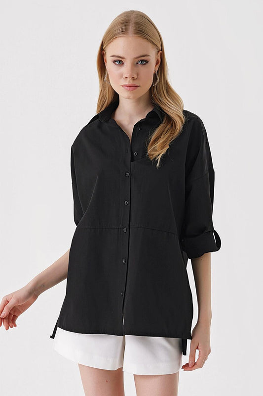 3975 Slit Poplin Shirt - Black