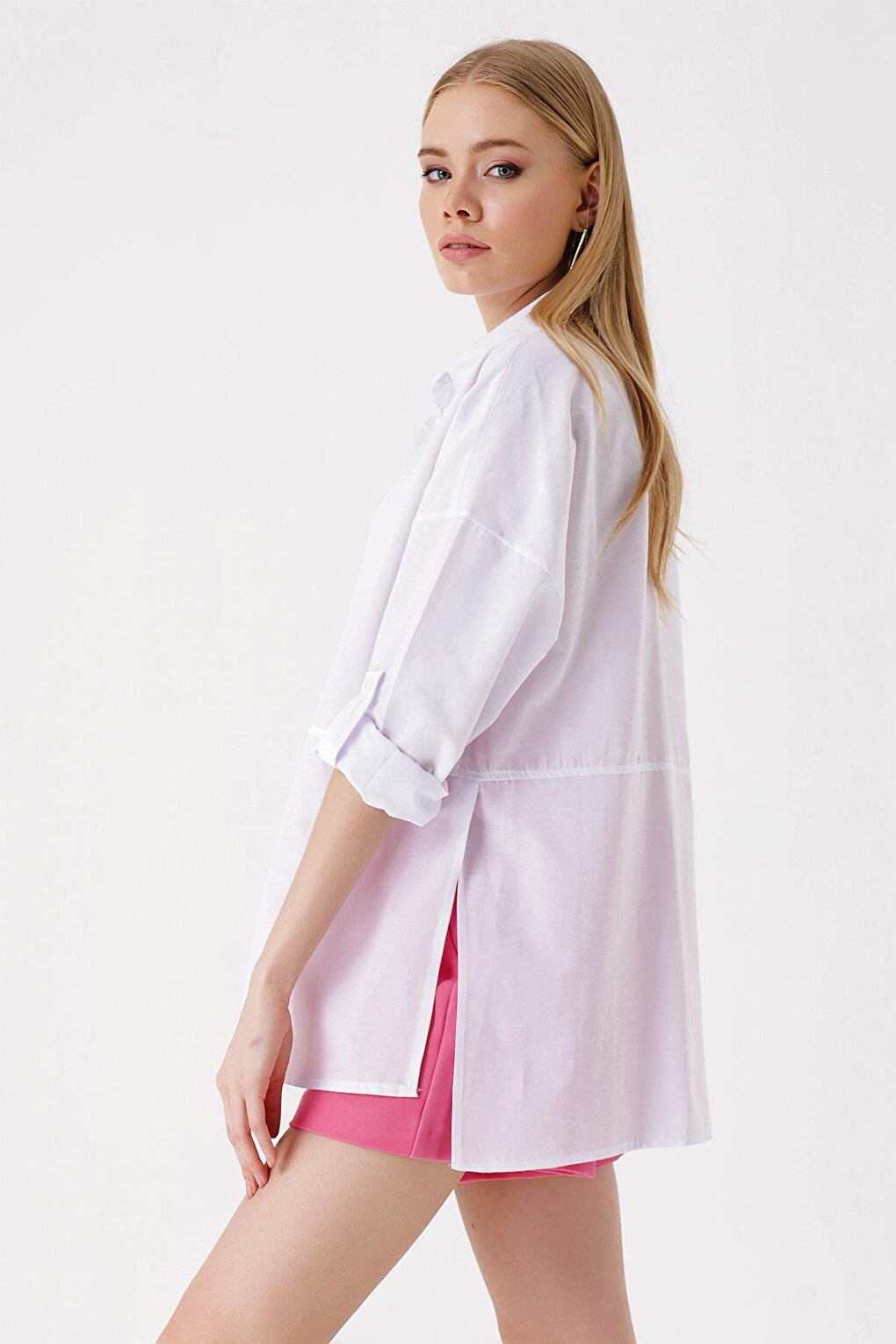 3975 Slit Poplin Shirt - White