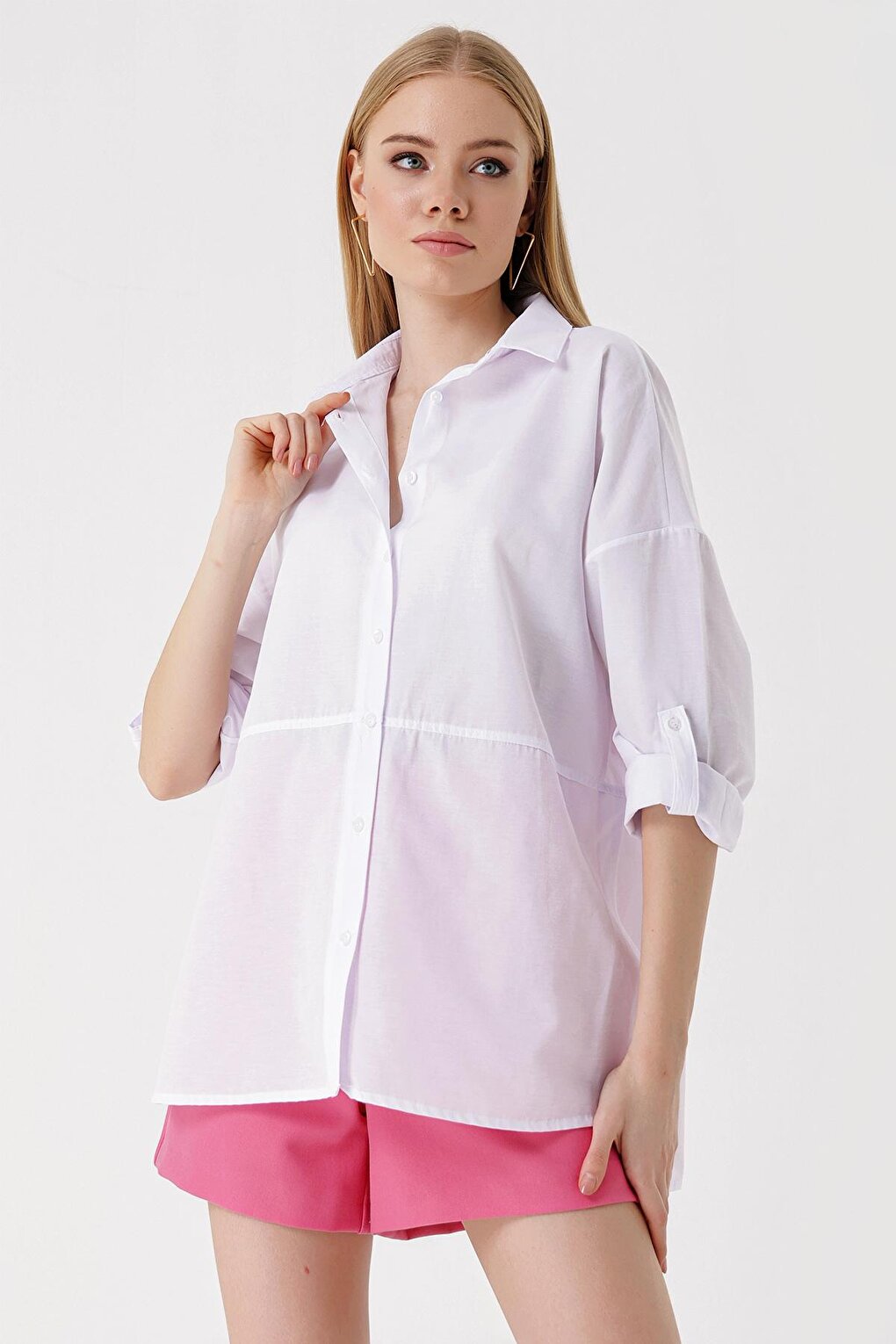 3975 Slit Poplin Shirt - White