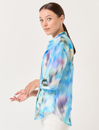 Blue Long Sleeve Patterned Stylish Shirt