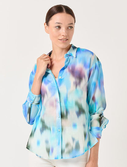 Blue Long Sleeve Patterned Stylish Shirt