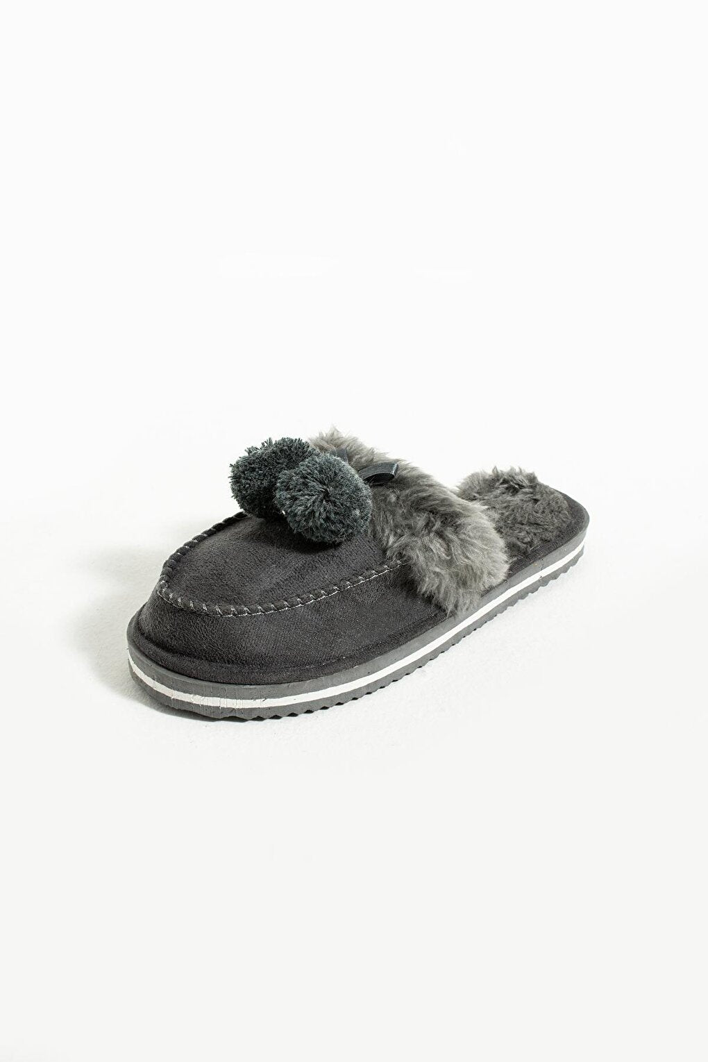 Women's House Slippers with Pompom and Thermal Fur Inside 001-021-21 Smoked