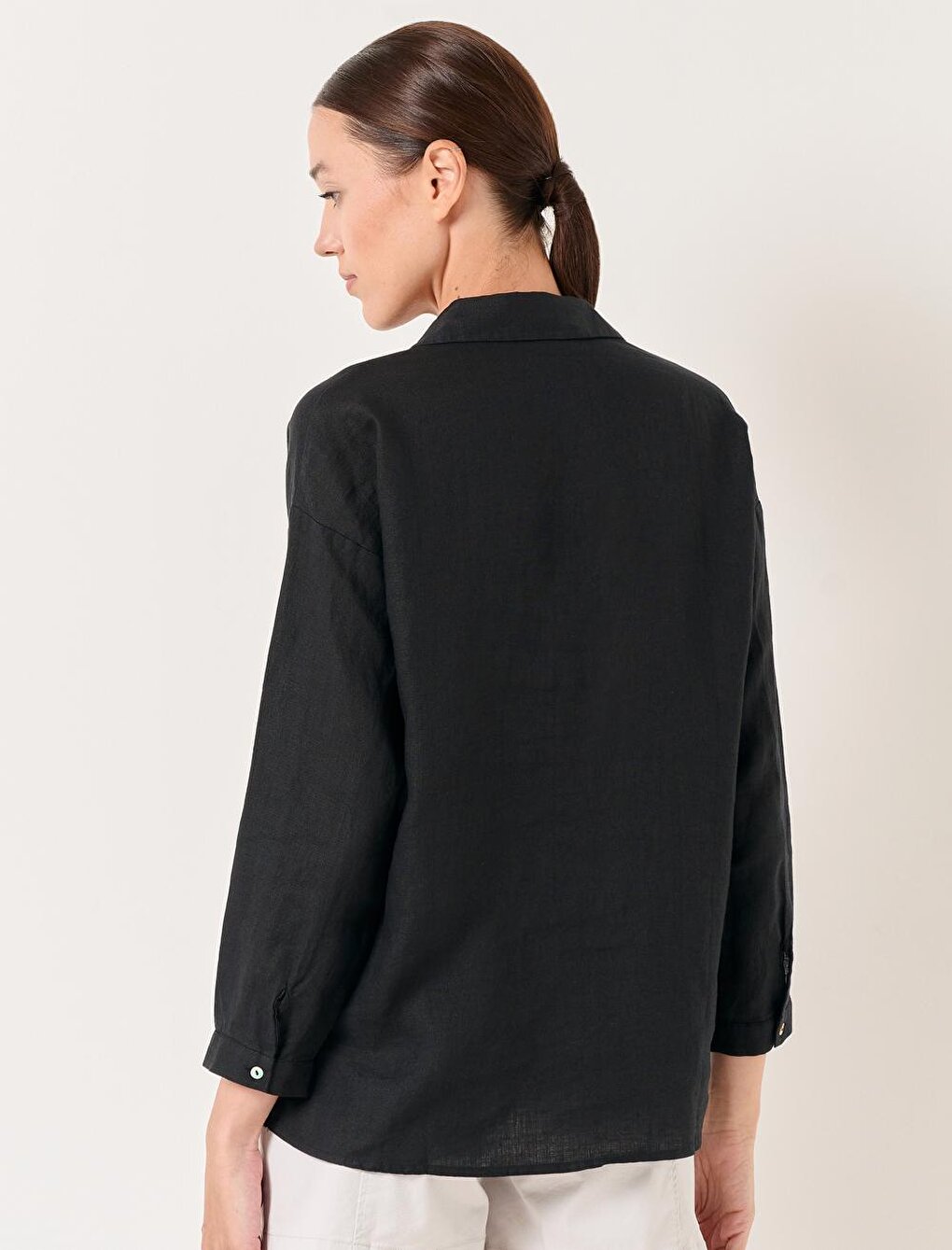 Black Long Sleeve Woven Linen Shirt