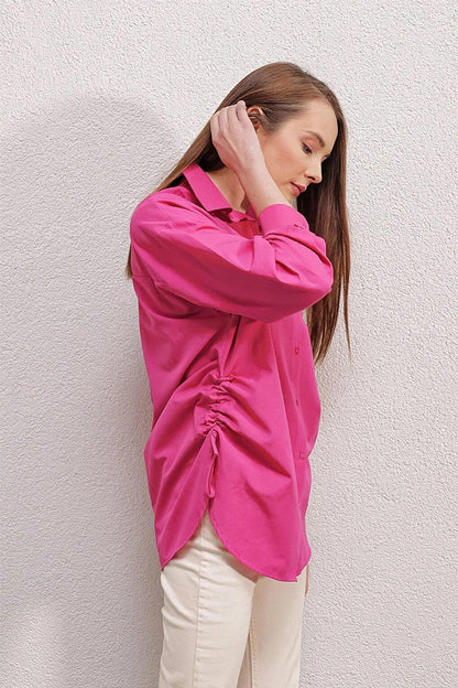 Women's Fuchsia Side Slit String Drawstring Shirt HZL23W-BD1201321