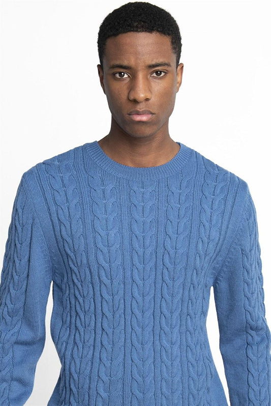 Slim Fit Crew Neck Patterned Blue Men's Sweater