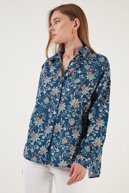 Floral Patterned 100% Cotton Oversize Shirt 51441191