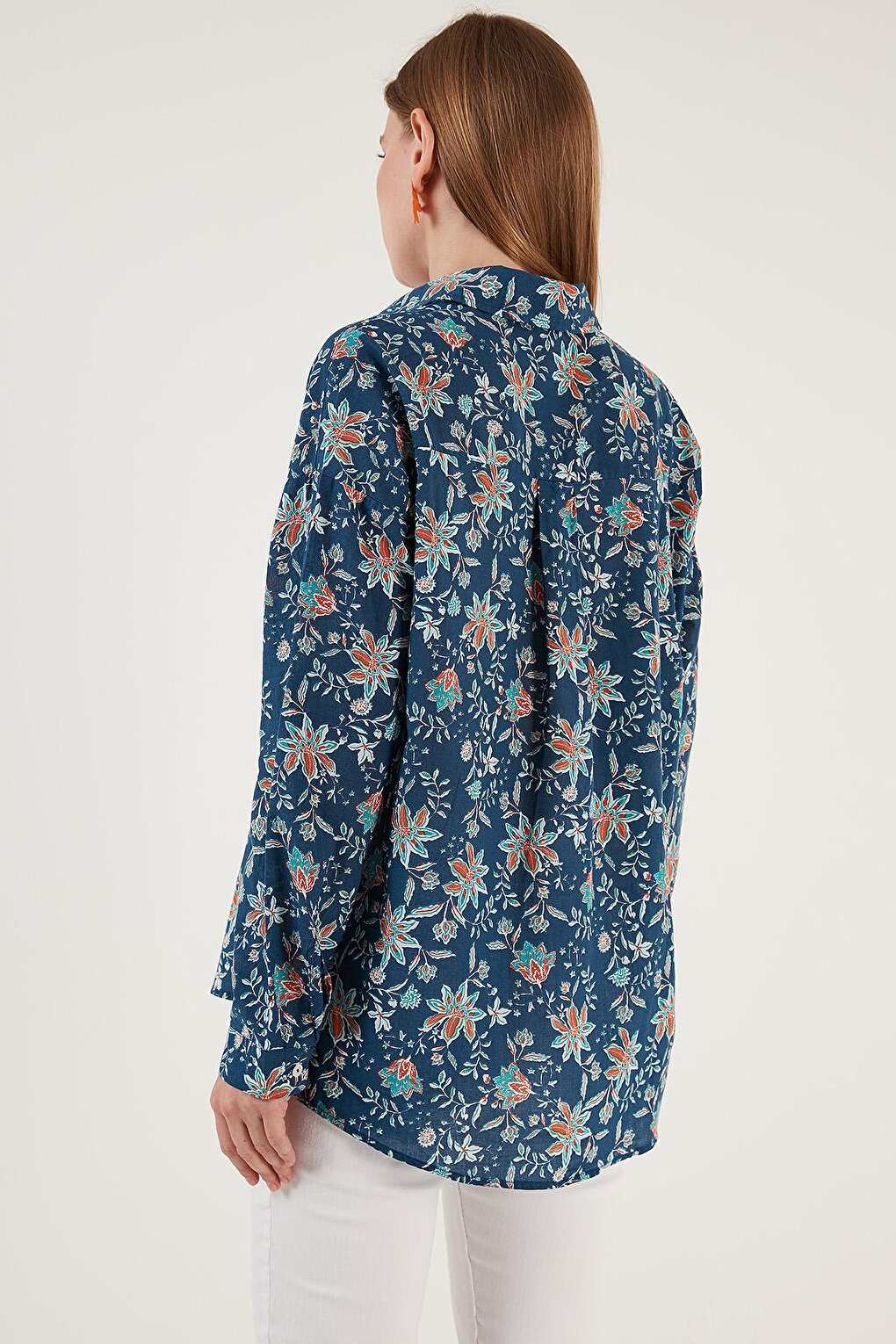 Floral Patterned 100% Cotton Oversize Shirt 51441191