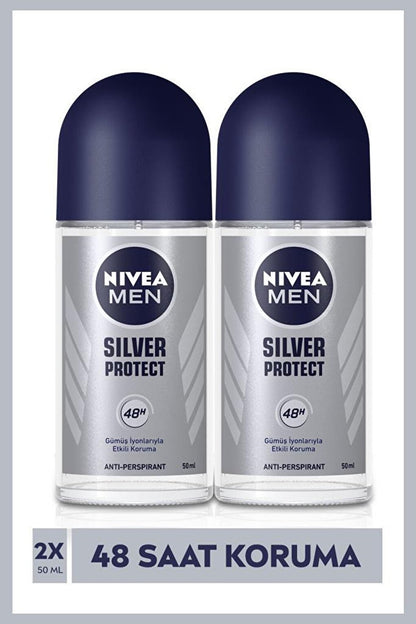 Men's Roll-On Deodorant Silver Protect 50 ml x2 Pieces, 48 Hours Protection with Silver Ions