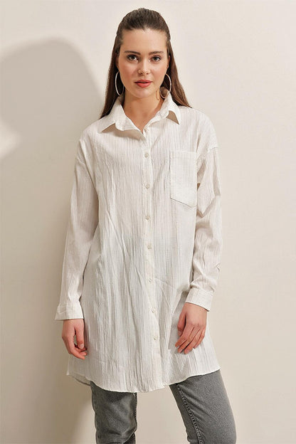 5884 Woven Long Shirt - White