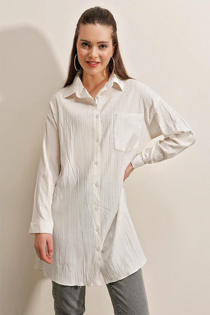 5884 Woven Long Shirt - White