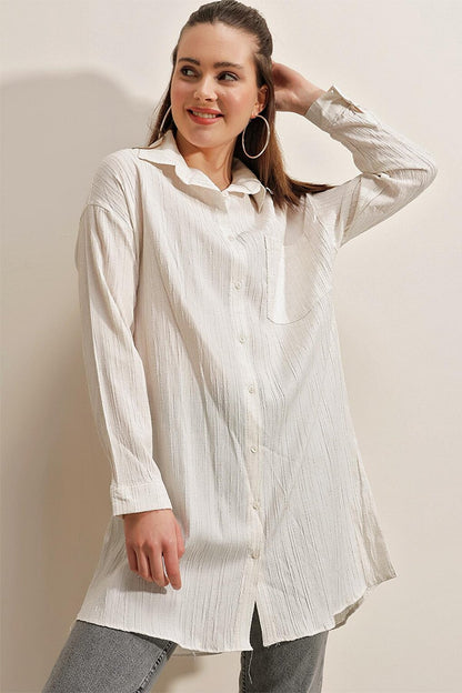 5884 Woven Long Shirt - White