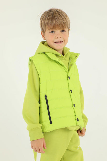 High Collar Button Detailed Double Pocket Boy Puffer Vest