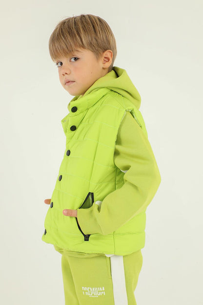 High Collar Button Detailed Double Pocket Boy Puffer Vest