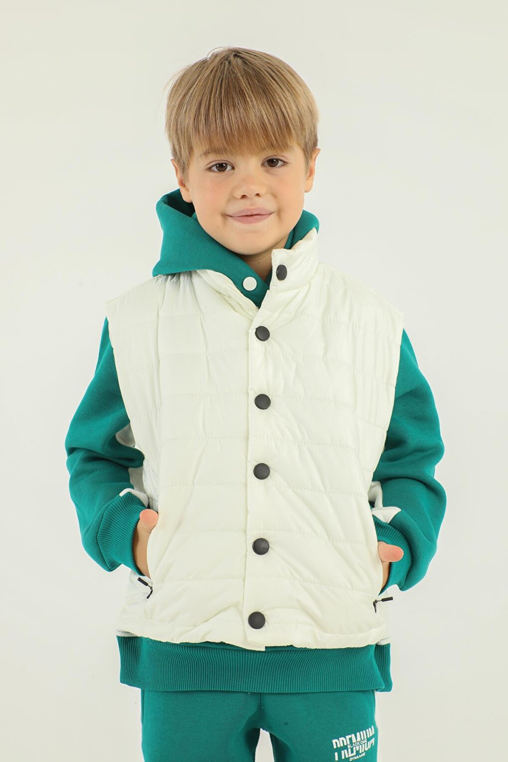 High Collar Button Detailed Double Pocket Boy Puffer Vest