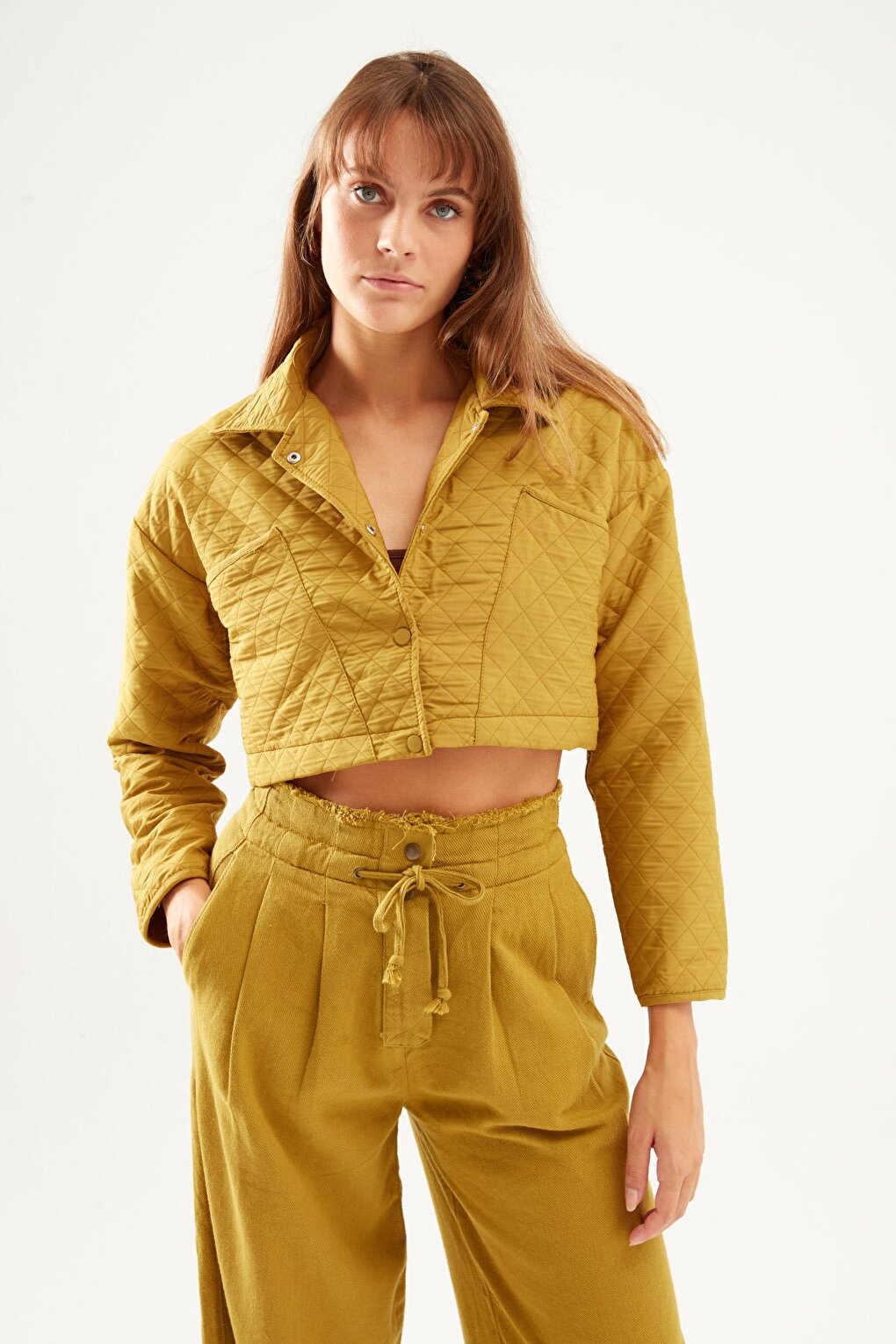 Quilted Crop Jacket Olive