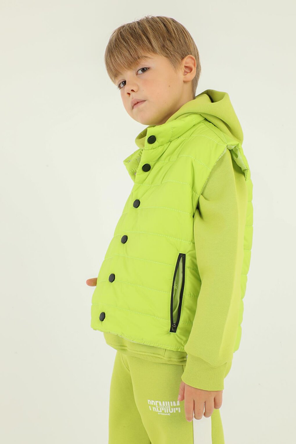 High Collar Button Detailed Double Pocket Boy Puffer Vest