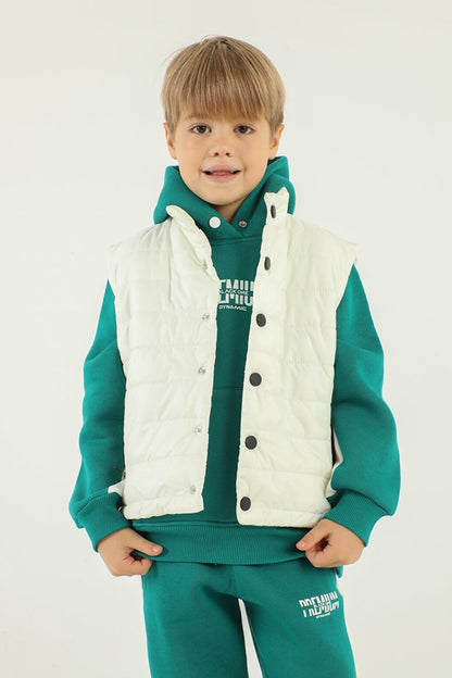 High Collar Button Detailed Double Pocket Boy Puffer Vest