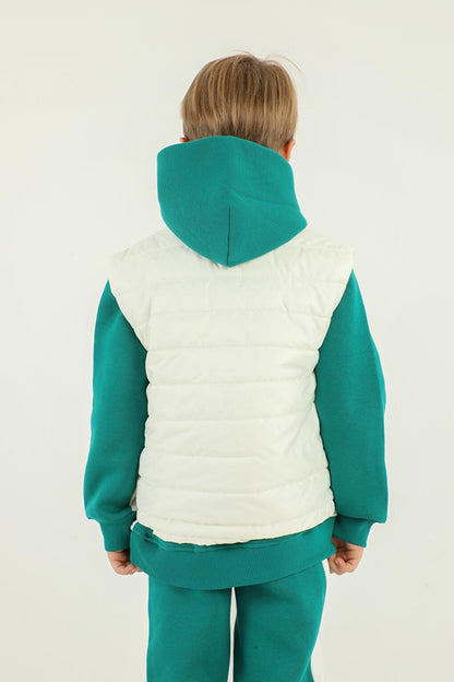 High Collar Button Detailed Double Pocket Boy Puffer Vest