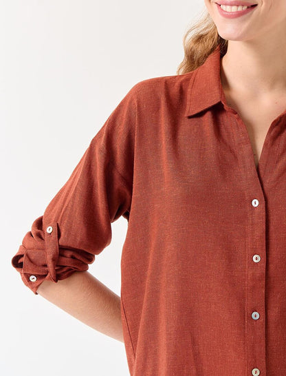 Cinnamon Long Sleeve Casual Linen Shirt