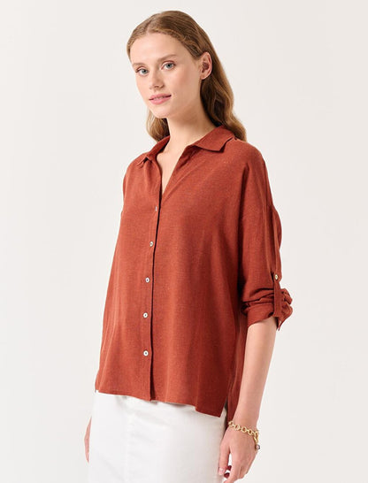 Cinnamon Long Sleeve Casual Linen Shirt