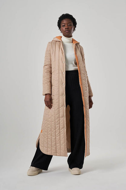 Garnished Hooded Long Stone Puffer Coat