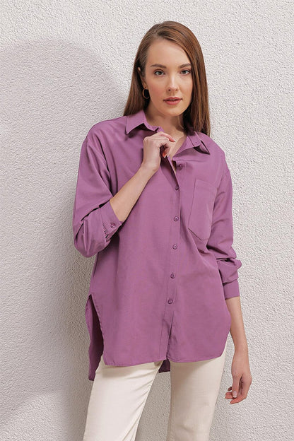 3952 Buttoned Back Boyfriend Shirt - Dark Lilac