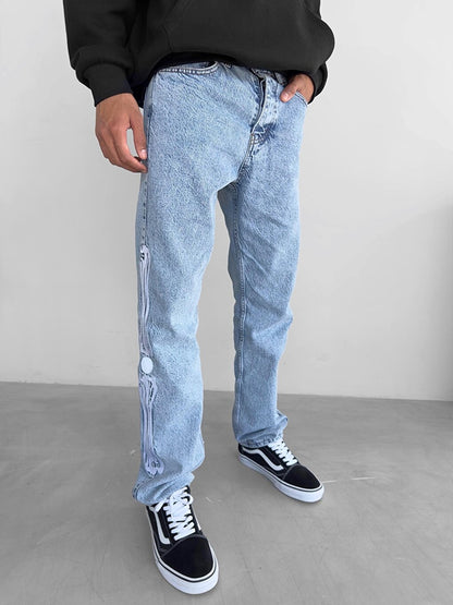 Baggy Fit Embroidered Jeans Blue