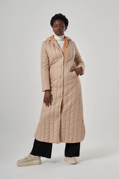 Garnished Hooded Long Stone Puffer Coat