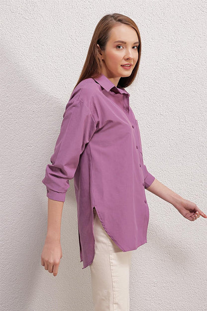 3952 Buttoned Back Boyfriend Shirt - Dark Lilac