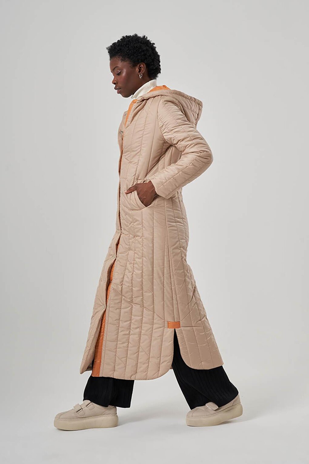 Garnished Hooded Long Stone Puffer Coat