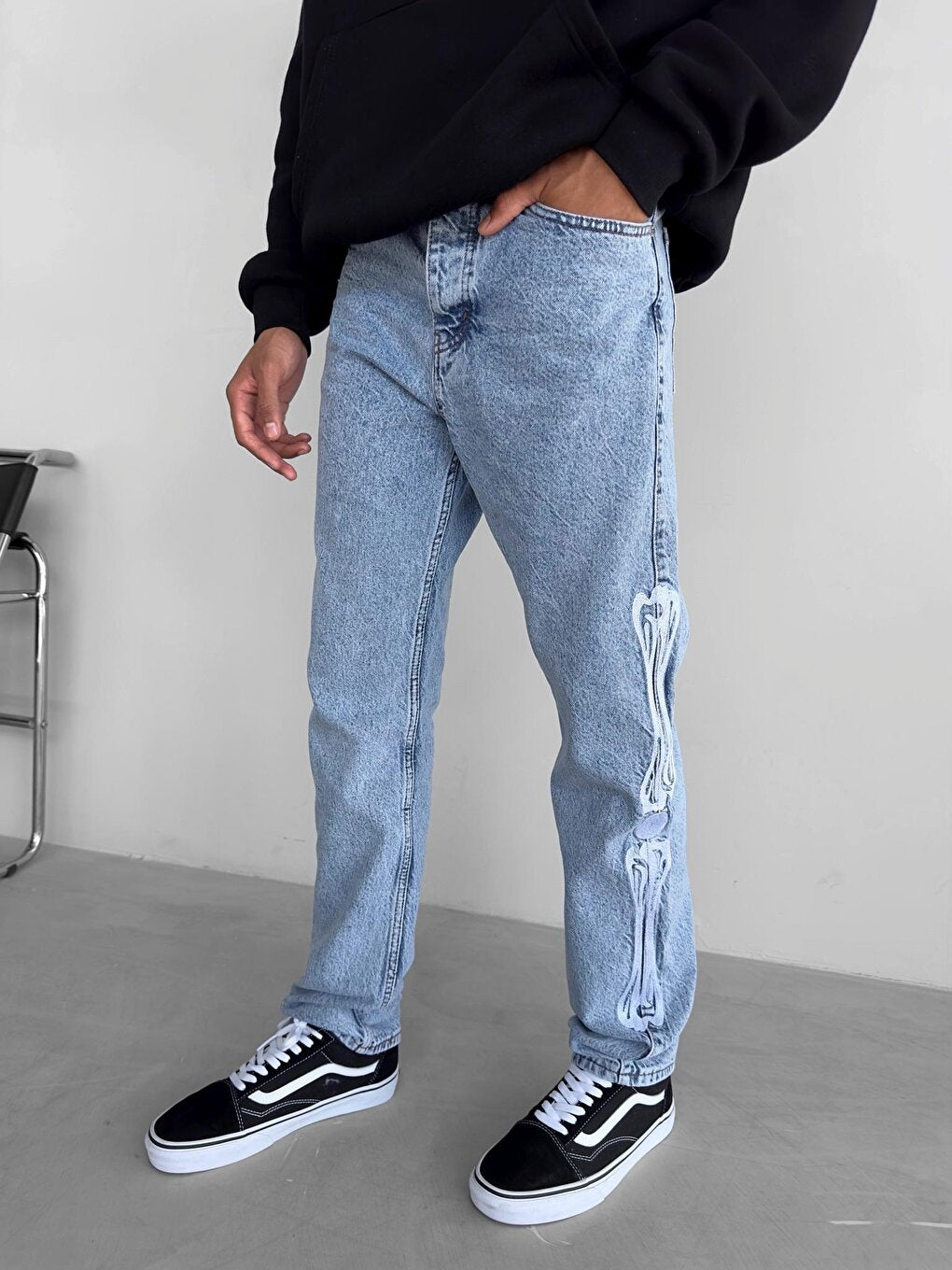 Baggy Fit Embroidered Jeans Blue