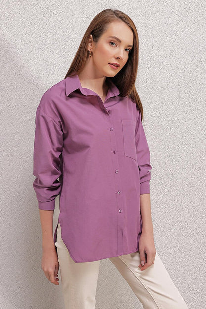 3952 Buttoned Back Boyfriend Shirt - Dark Lilac