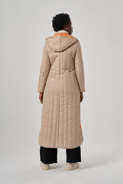 Garnished Hooded Long Stone Puffer Coat