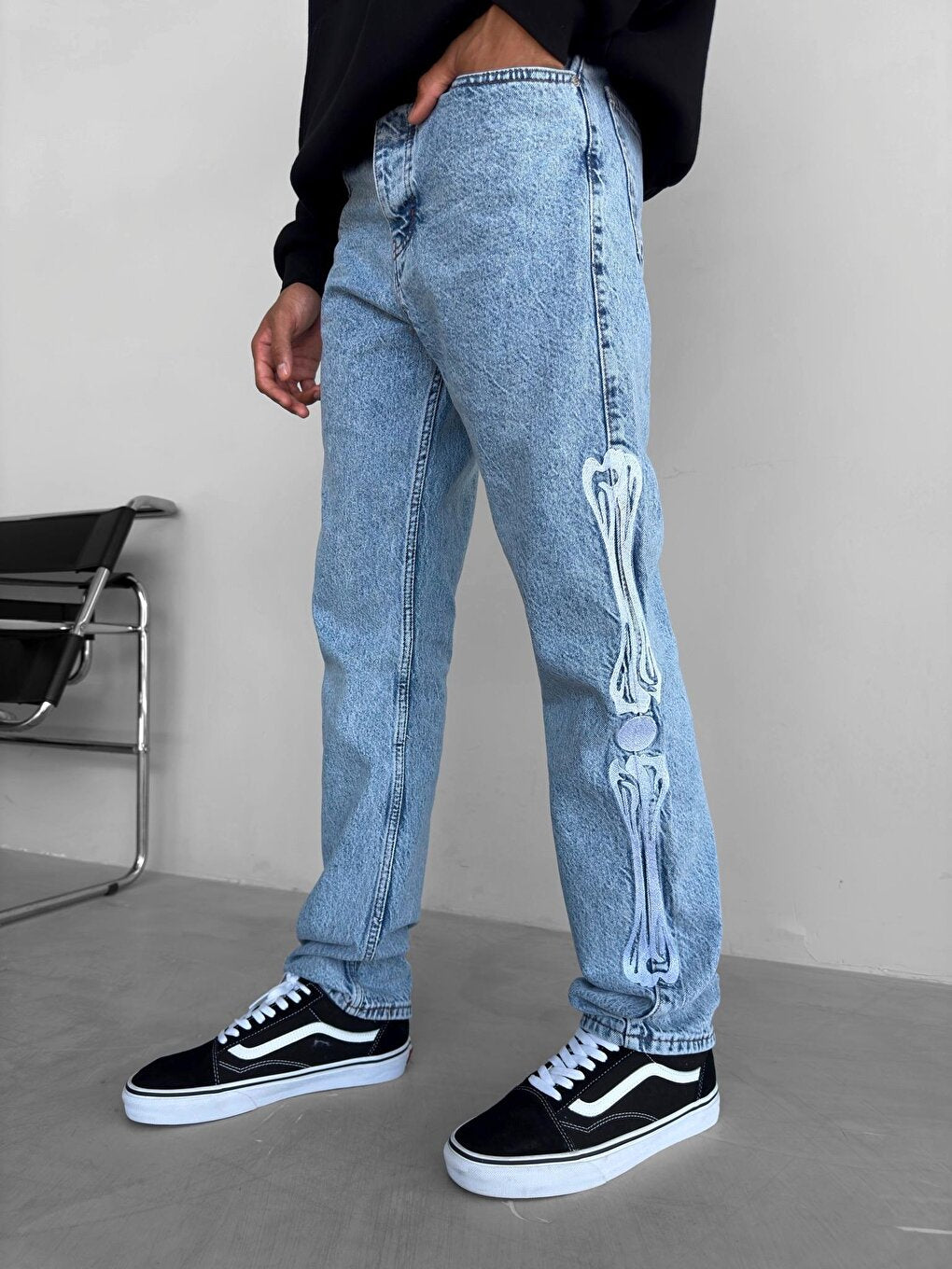 Baggy Fit Embroidered Jeans Blue