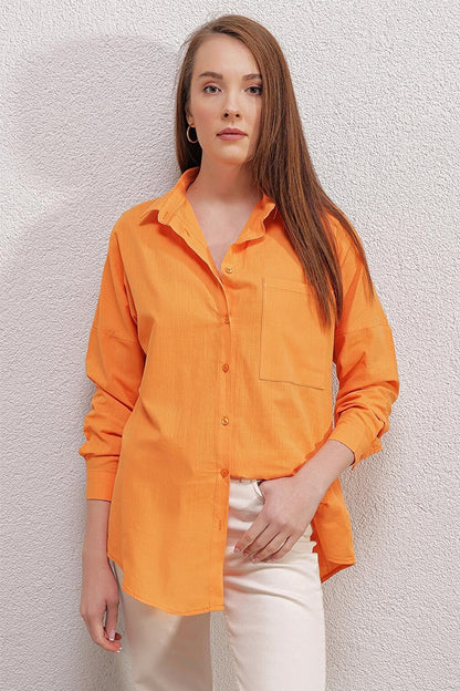 20153 Single Pocket Oversize Shirt - Orange