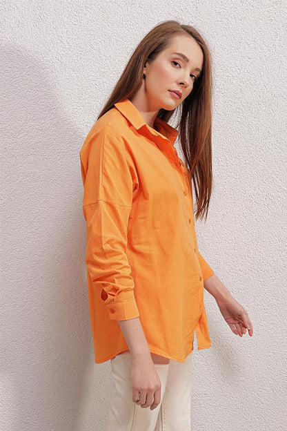 20153 Single Pocket Oversize Shirt - Orange