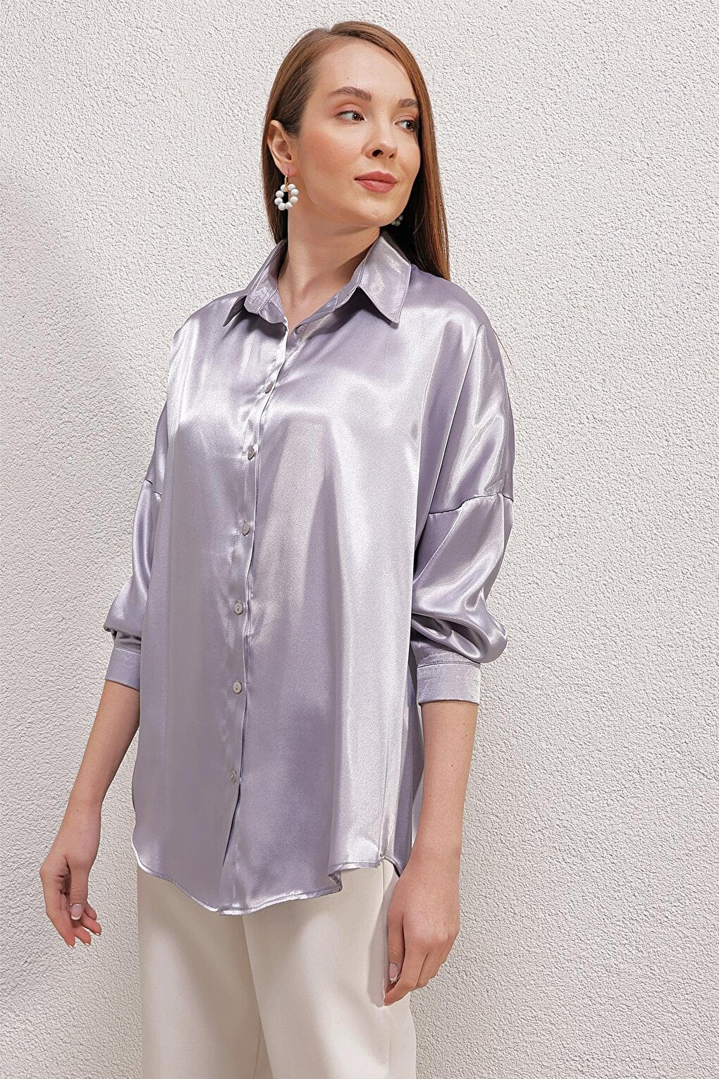 3985 Oversize Satin Shirt - Lilac