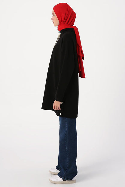 Black Oversize Wide Collar Slit Sweat Tunic