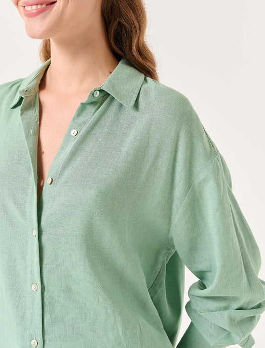 Light Green Long Sleeve Shirt Collar Casual Shirt