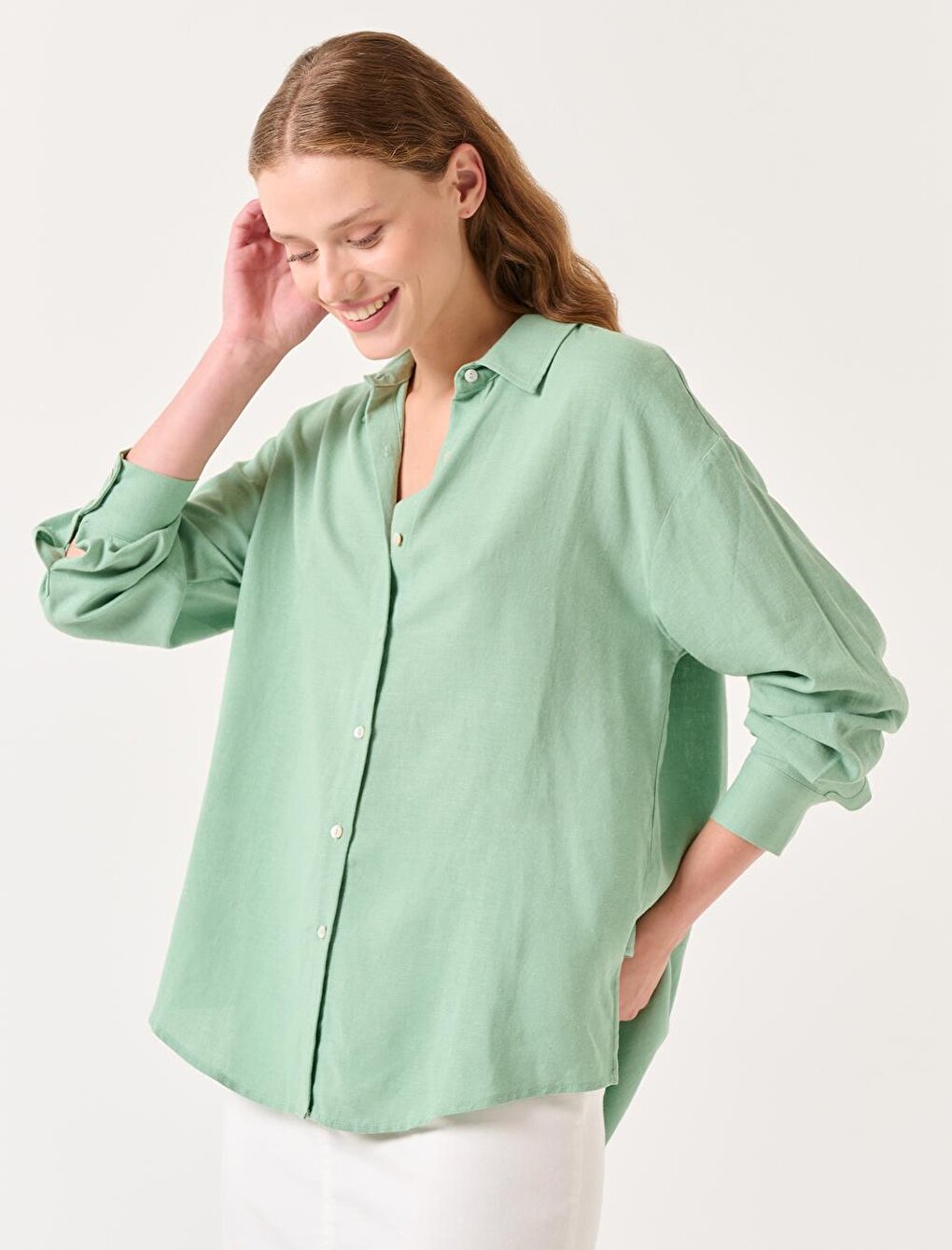 Light Green Long Sleeve Shirt Collar Casual Shirt