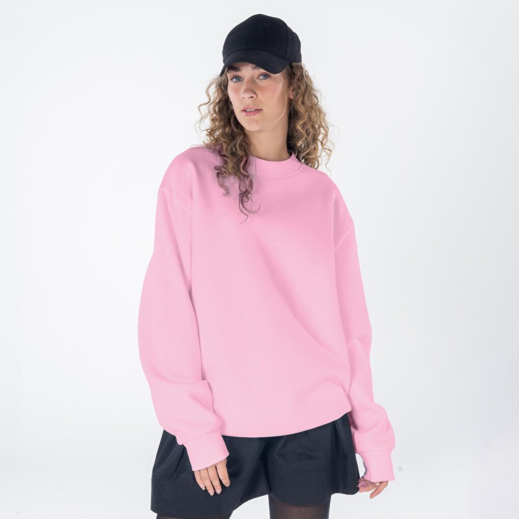 Monica Women's Pink Oversize Crew Neck Sweatshirt