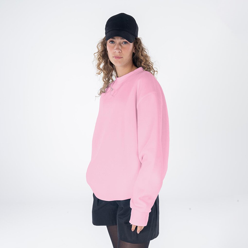 Monica Women's Pink Oversize Crew Neck Sweatshirt