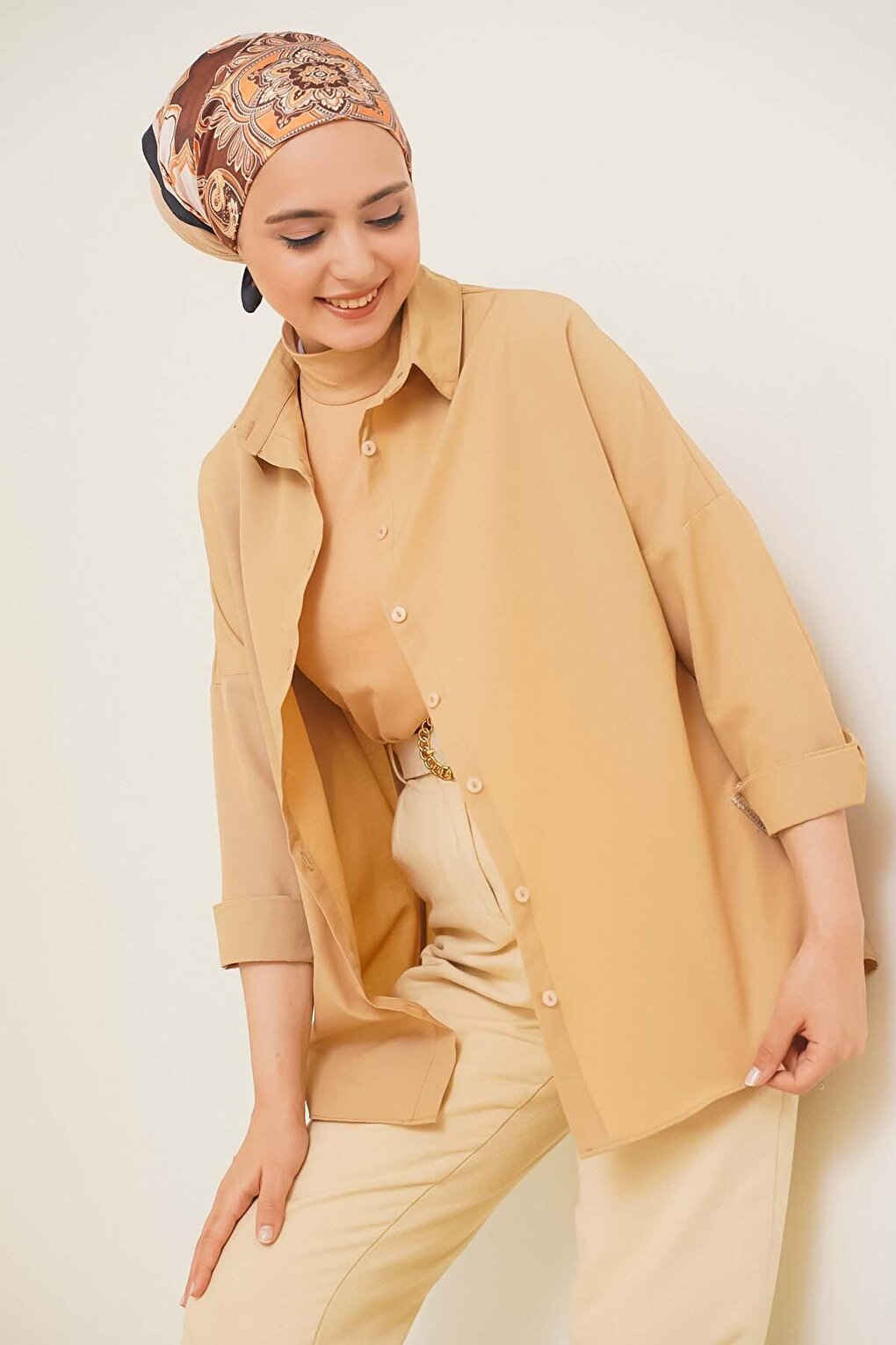 103901 Oversize Basic Hijab Shirt - Beige