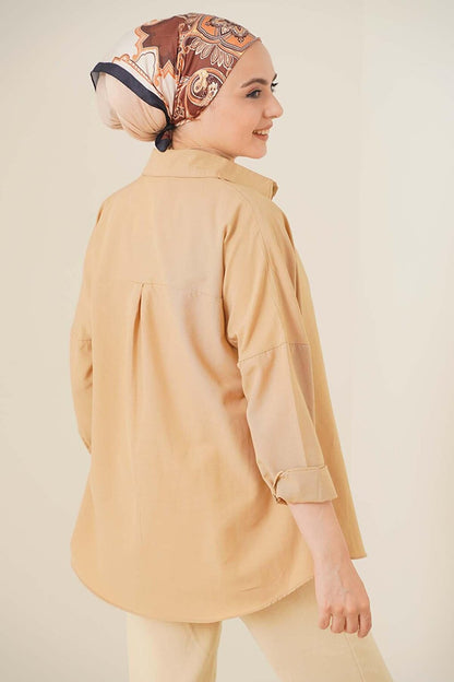 103901 Oversize Basic Hijab Shirt - Beige