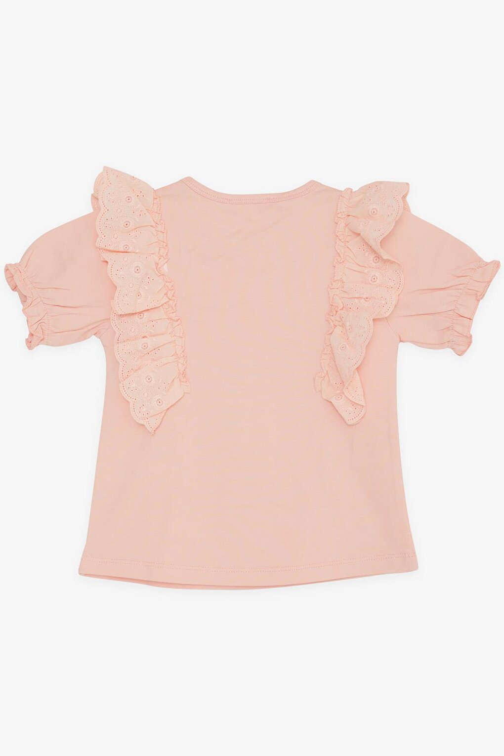 Girl's T-Shirt Laced Embroidered Salmon with Elastic Sleeves (3-8 Years)