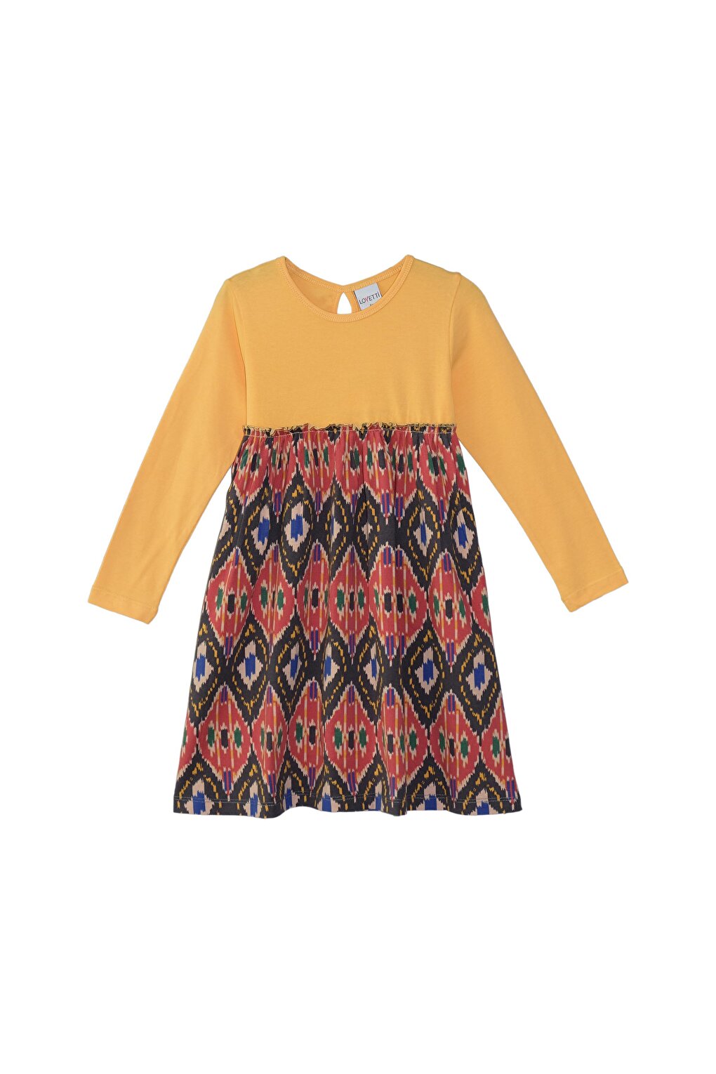 Melon Yellow Girl's Kilim Pattern Long Sleeve Dress