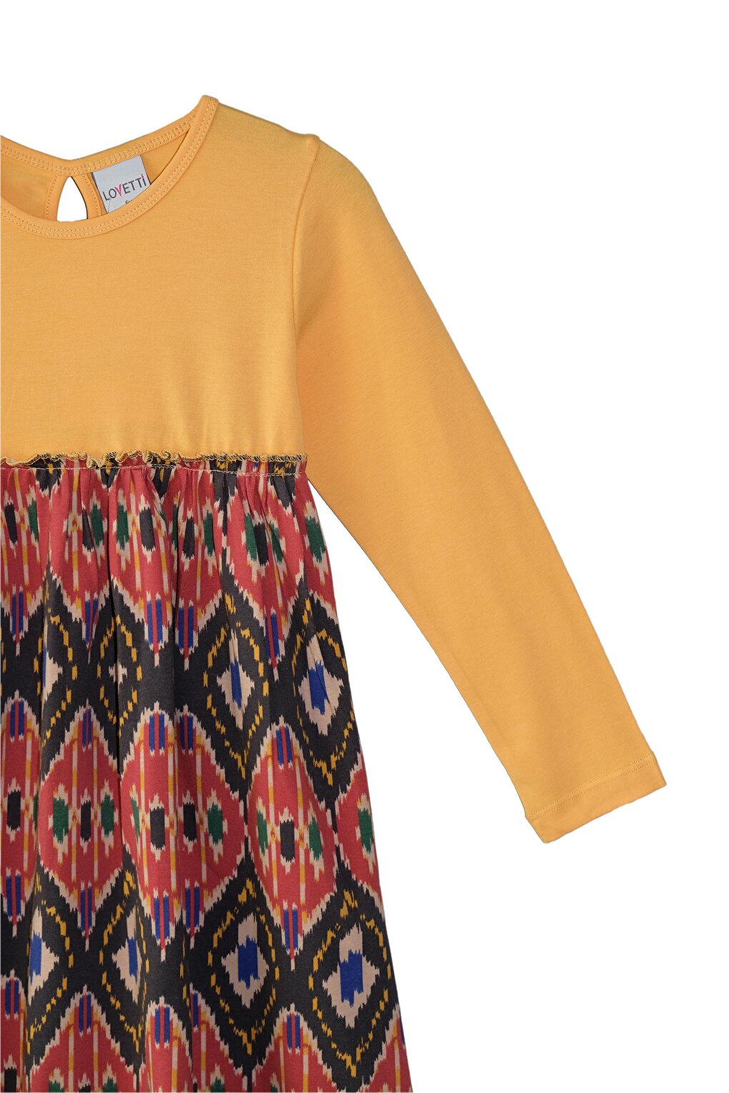 Melon Yellow Girl's Kilim Pattern Long Sleeve Dress