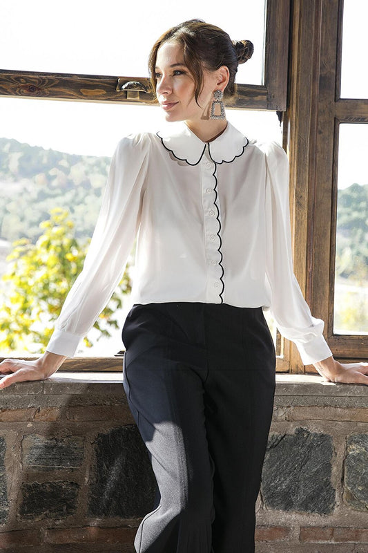 Collar Detailed Regular Fit Chiffon Shirt 61114410